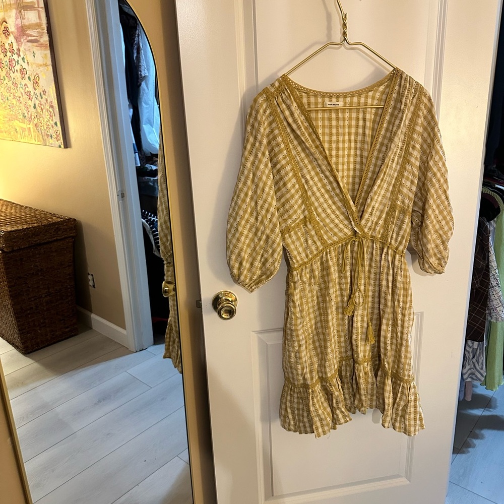 Yellow Gingham Dress with Ruffle Hem